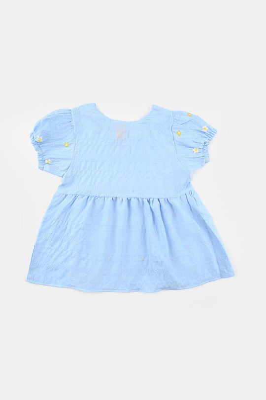 Girls Poly Crinkle Emb Top Bubble Up-Blue