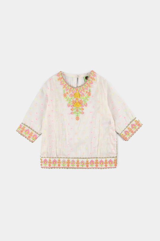 Infant Girls Jacquard 2 Pcs Neon-WHITE