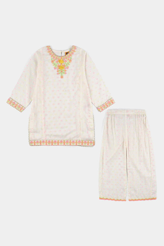 Girls Jacquard 2 Pcs Neon-WHITE