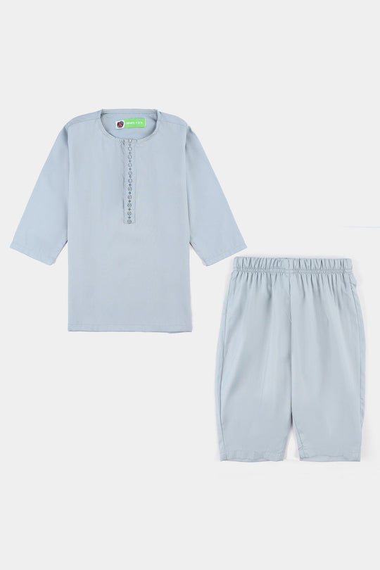 Infant Boys Poly Viscose Kurta Pajama (Lurex Dots)-Sky.Grey