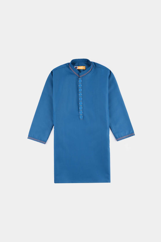 Boys Poly Viscose Embroidered Kurta (Funky)-T.Blue