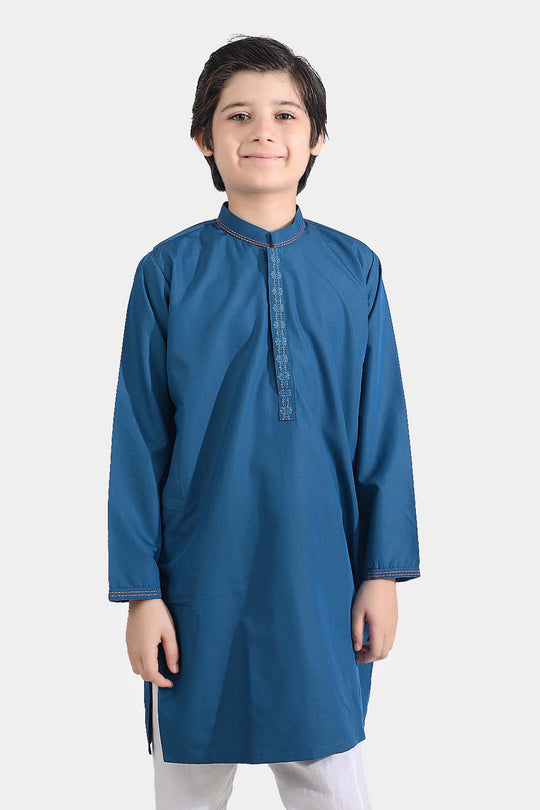 Boys Poly Viscose Embroidered Kurta (Funky)-T.Blue