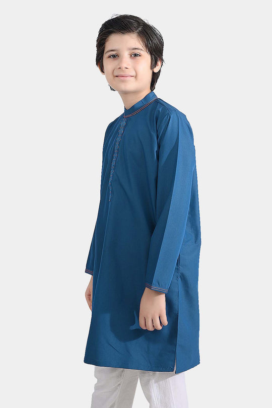 Boys Poly Viscose Embroidered Kurta (Funky)-T.Blue
