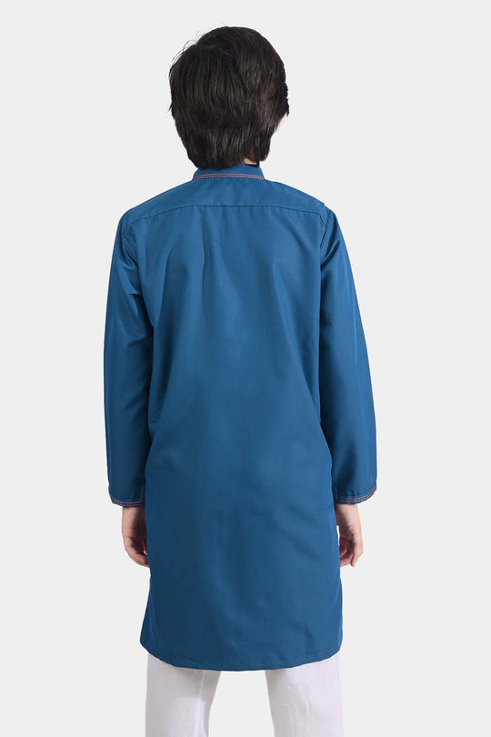 Boys Poly Viscose Embroidered Kurta (Funky)-T.Blue