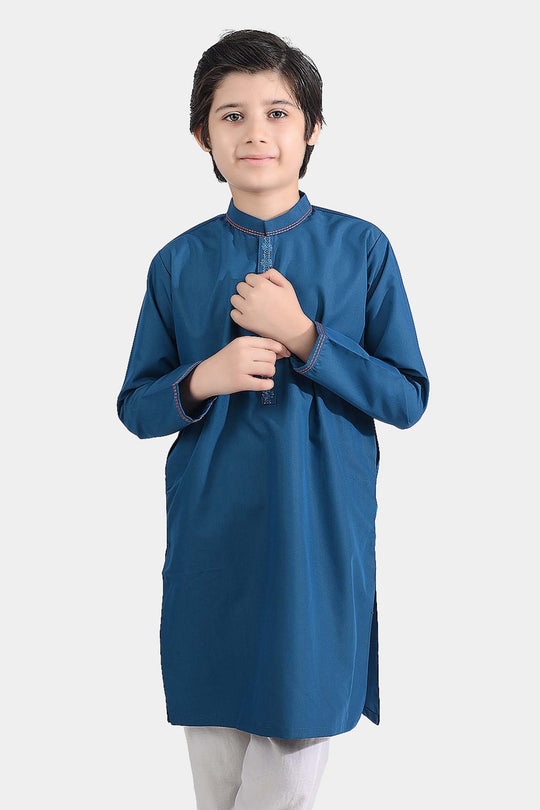 Boys Poly Viscose Embroidered Kurta (Funky)-T.Blue