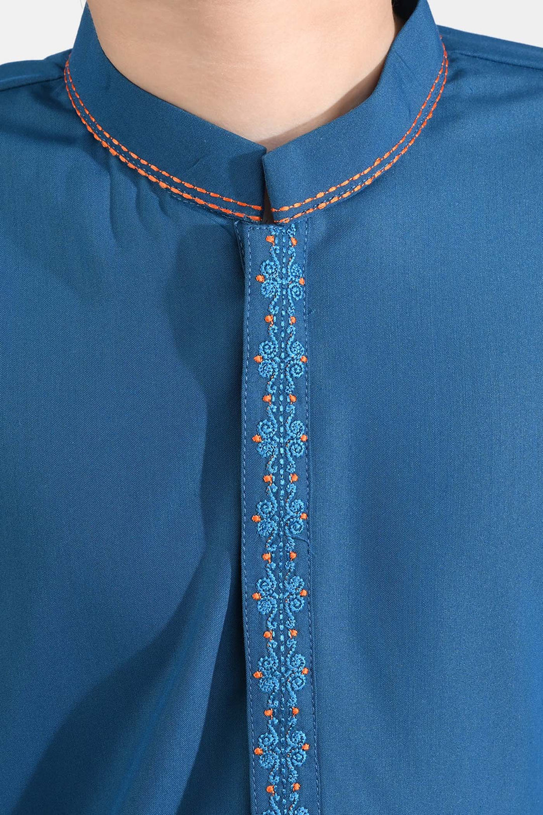 Boys Poly Viscose Embroidered Kurta (Funky)-T.Blue