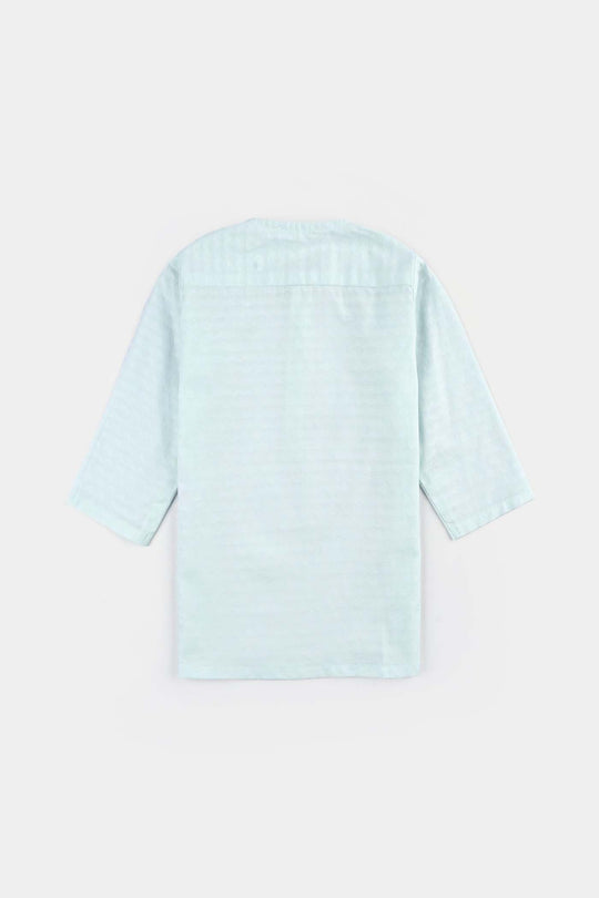 Infant Boys Cotton Jacquard Basic Kurta (Salt Air)-SKY BLUE