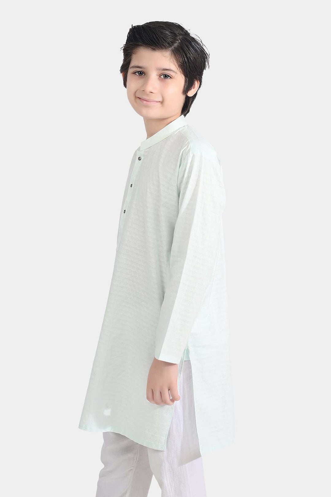 Boys Cotton Jacquard Basic Kurta (Salt Air)-SKY BLUE