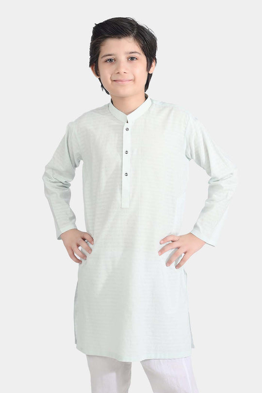 Boys Cotton Jacquard Basic Kurta (Salt Air)-SKY BLUE
