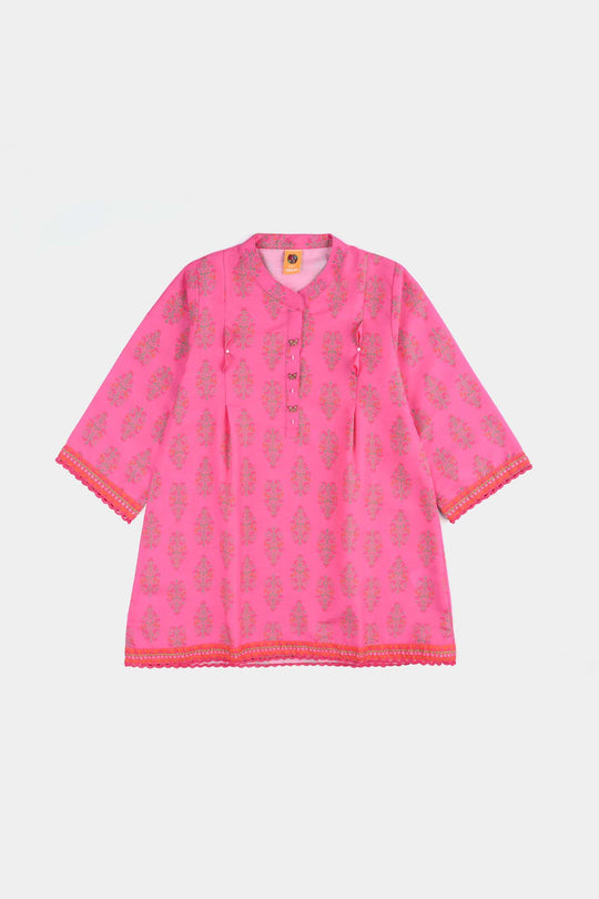 Girls Poly Cambric Printed 2 Pcs Bliss-Pink