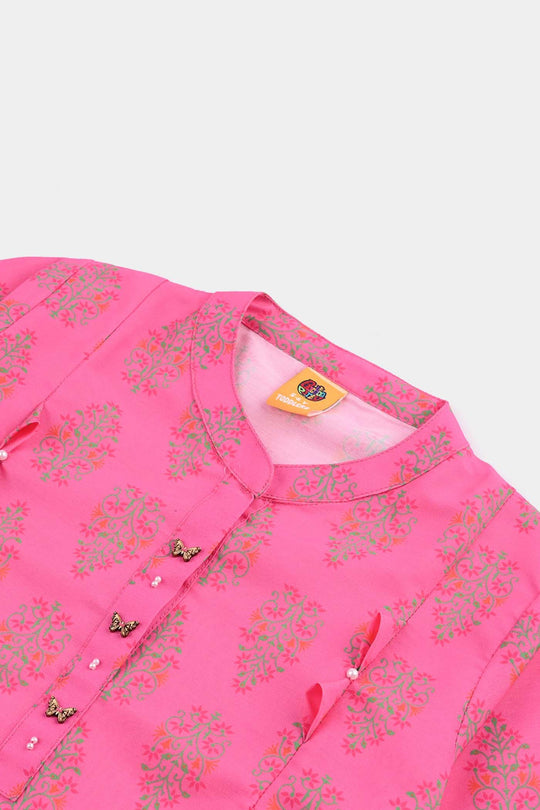 Girls Poly Cambric Printed 2 Pcs Bliss-Pink
