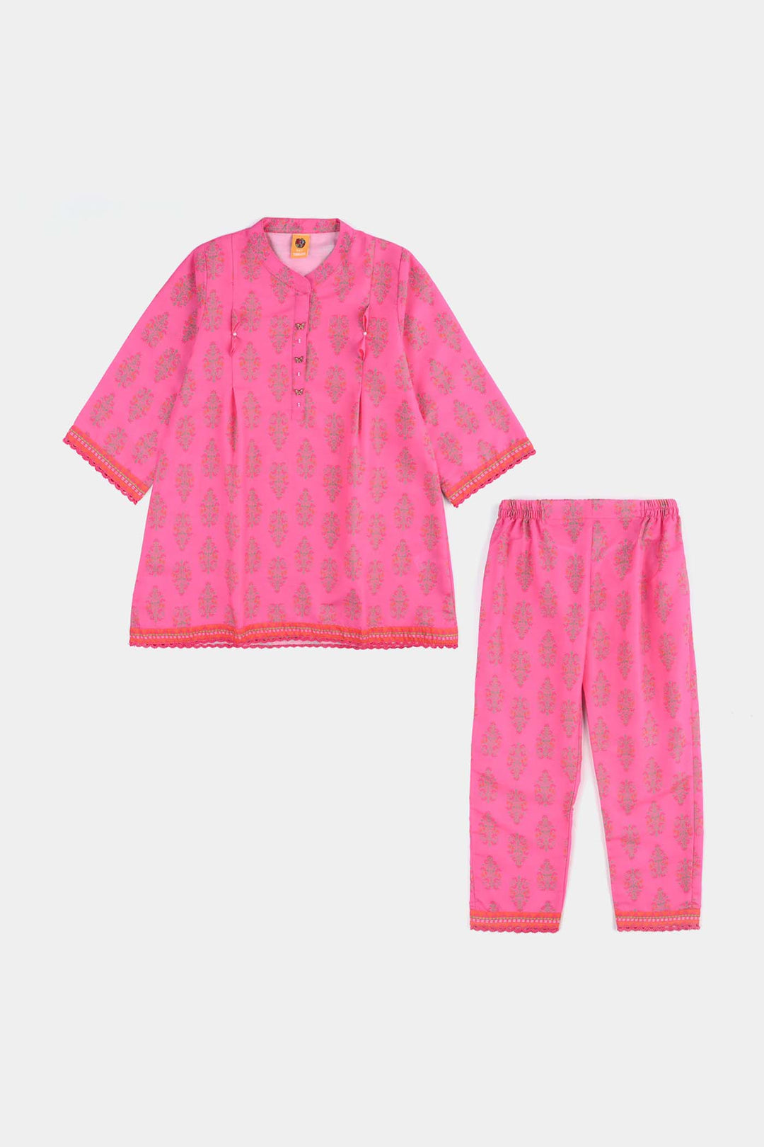 Girls Poly Cambric Printed 2 Pcs Bliss-Pink