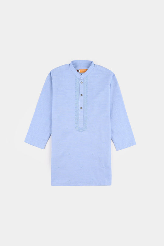 Boys Poly Viscose Embroidered Kurta (Slub EMB)-L.Blue