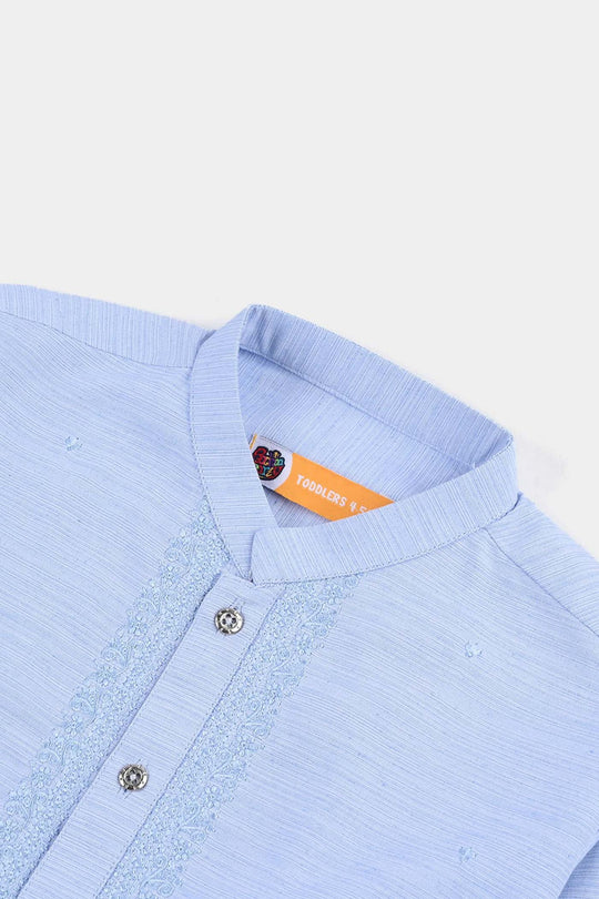 Boys Poly Viscose Embroidered Kurta (Slub EMB)-L.Blue