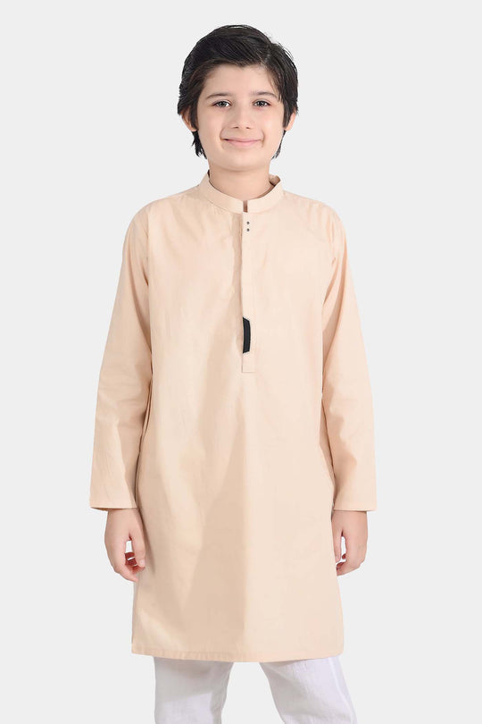 Boys Cotton Poplin Embroidered Kurta (Seaport)-BEIGE