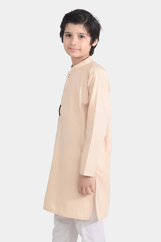 Boys Cotton Poplin Embroidered Kurta (Seaport)-BEIGE