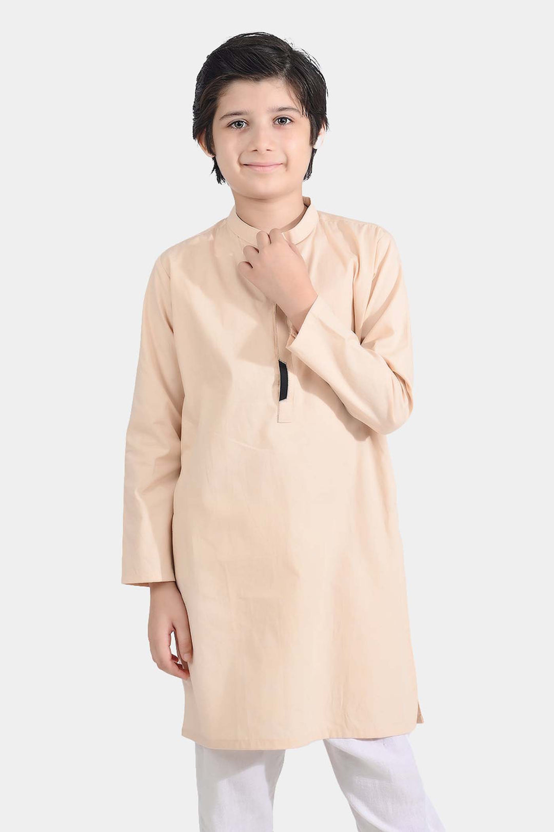 Boys Cotton Poplin Embroidered Kurta (Seaport)-BEIGE