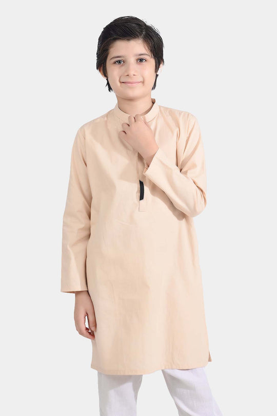 Boys Cotton Poplin Embroidered Kurta (Seaport)-BEIGE