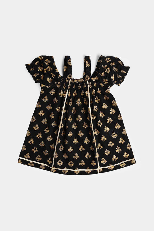 Infant Girls Cotton Printed 2Pcs Dua-BLACK