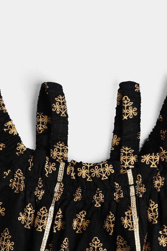 Infant Girls Cotton Printed 2Pcs Dua-BLACK