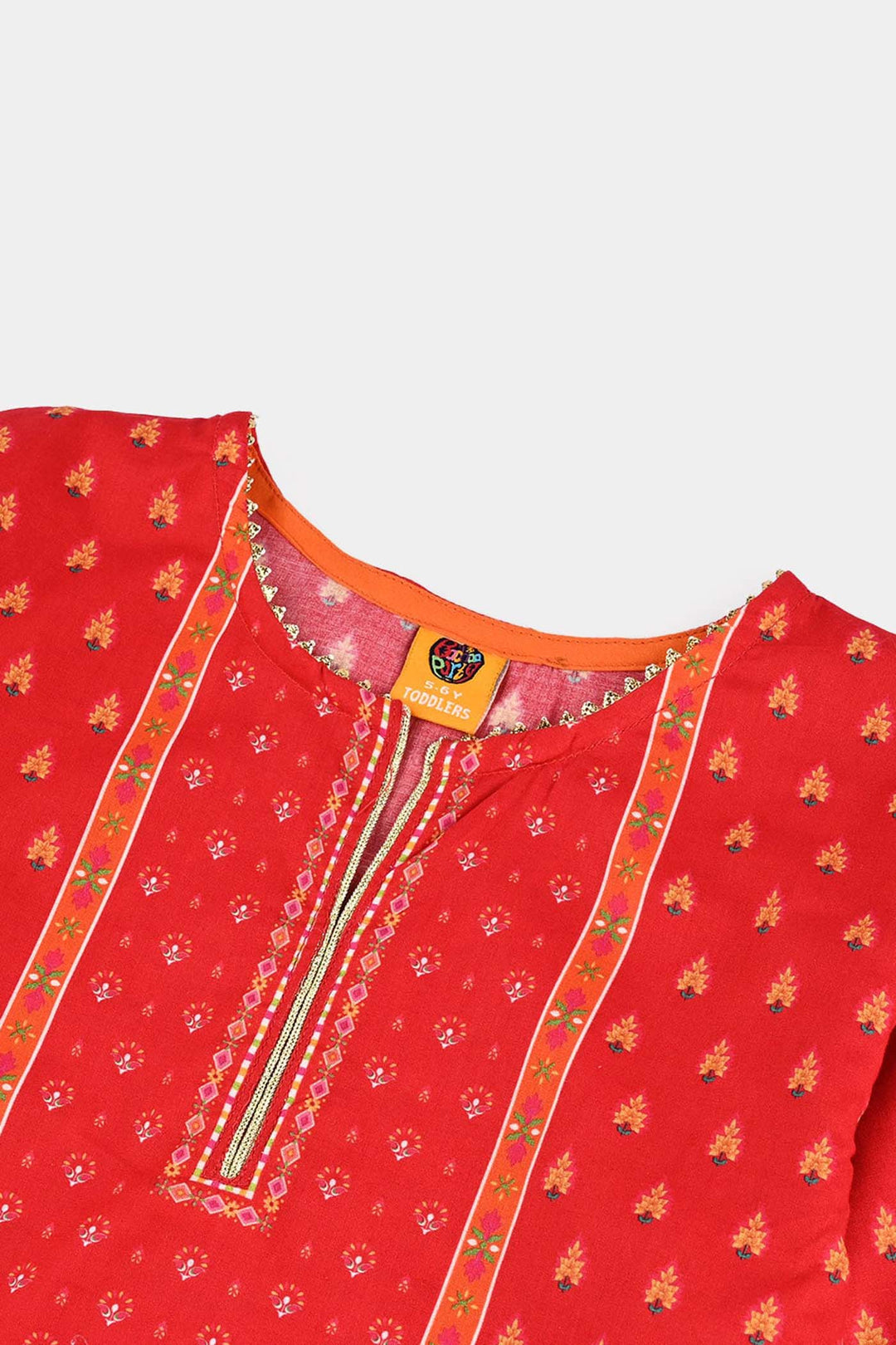Girls Cotton Poplin Printed Kurti Rose-RED