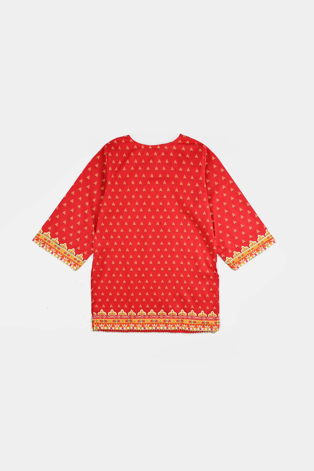 Girls Cotton Poplin Printed Kurti Rose-RED