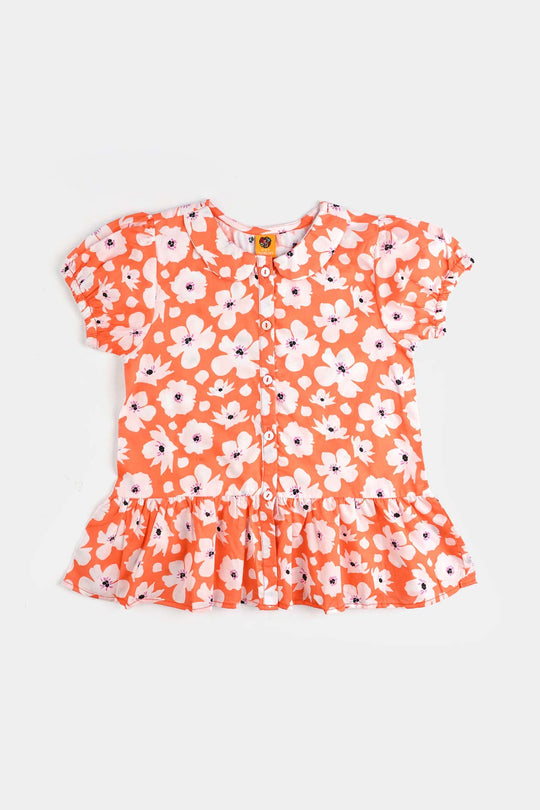 Girls Cotton Poplin Co-Ord Set Pastel-ORANGE