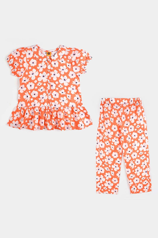 Girls Cotton Poplin Co-Ord Set Pastel-ORANGE