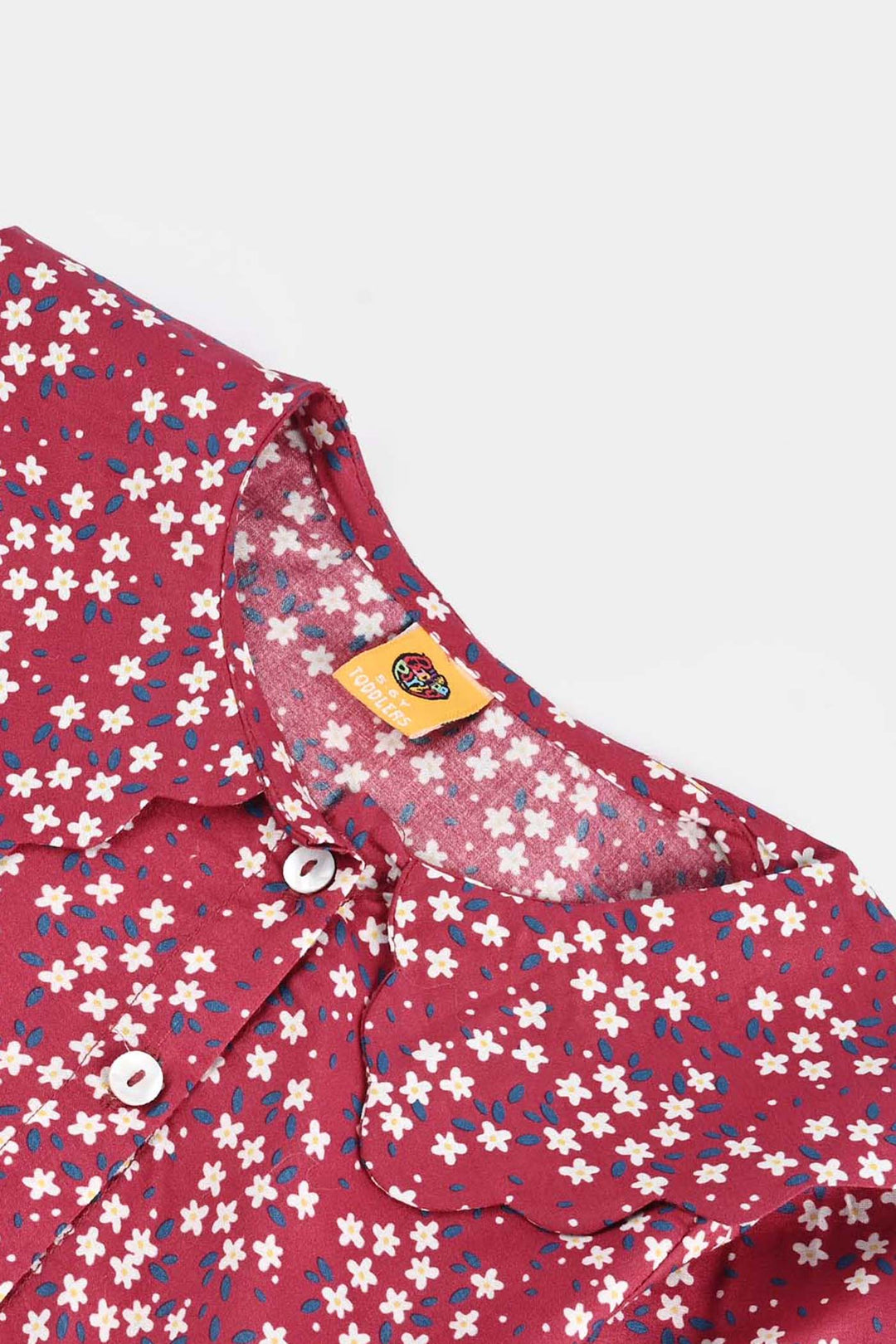 Girls Cotton Poplin Casual Frock Red Floral-Multi