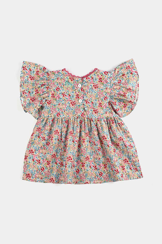 Infant Girls Cotton Poplin Casual Frock-Multi