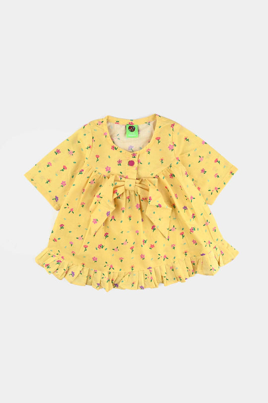 Infant Girls Cotton Poplin Casual Frock Yellow
