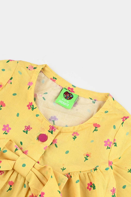 Infant Girls Cotton Poplin Casual Frock Yellow
