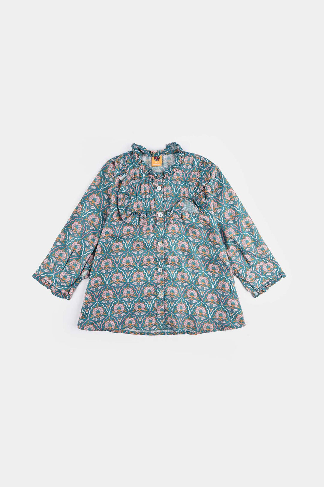 Girls Cotton Poplin Casual Top Teal-Multi