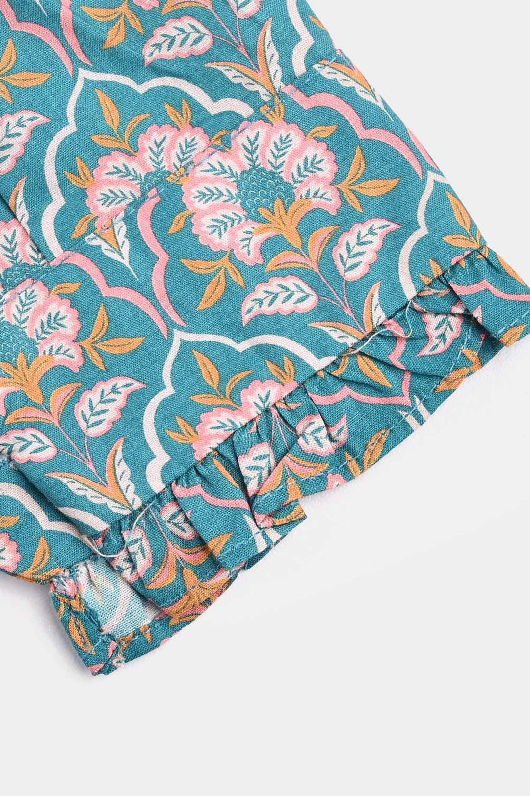 Girls Cotton Poplin Casual Top Teal-Multi