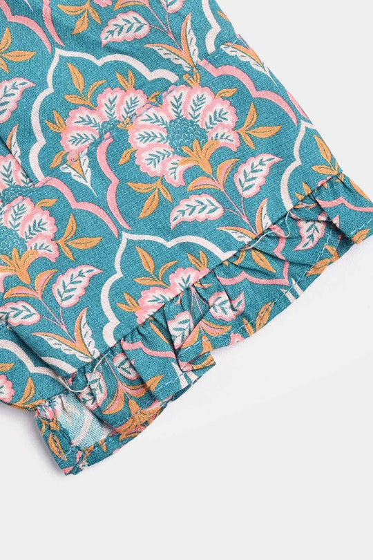 Girls Cotton Poplin Casual Top Teal-Multi