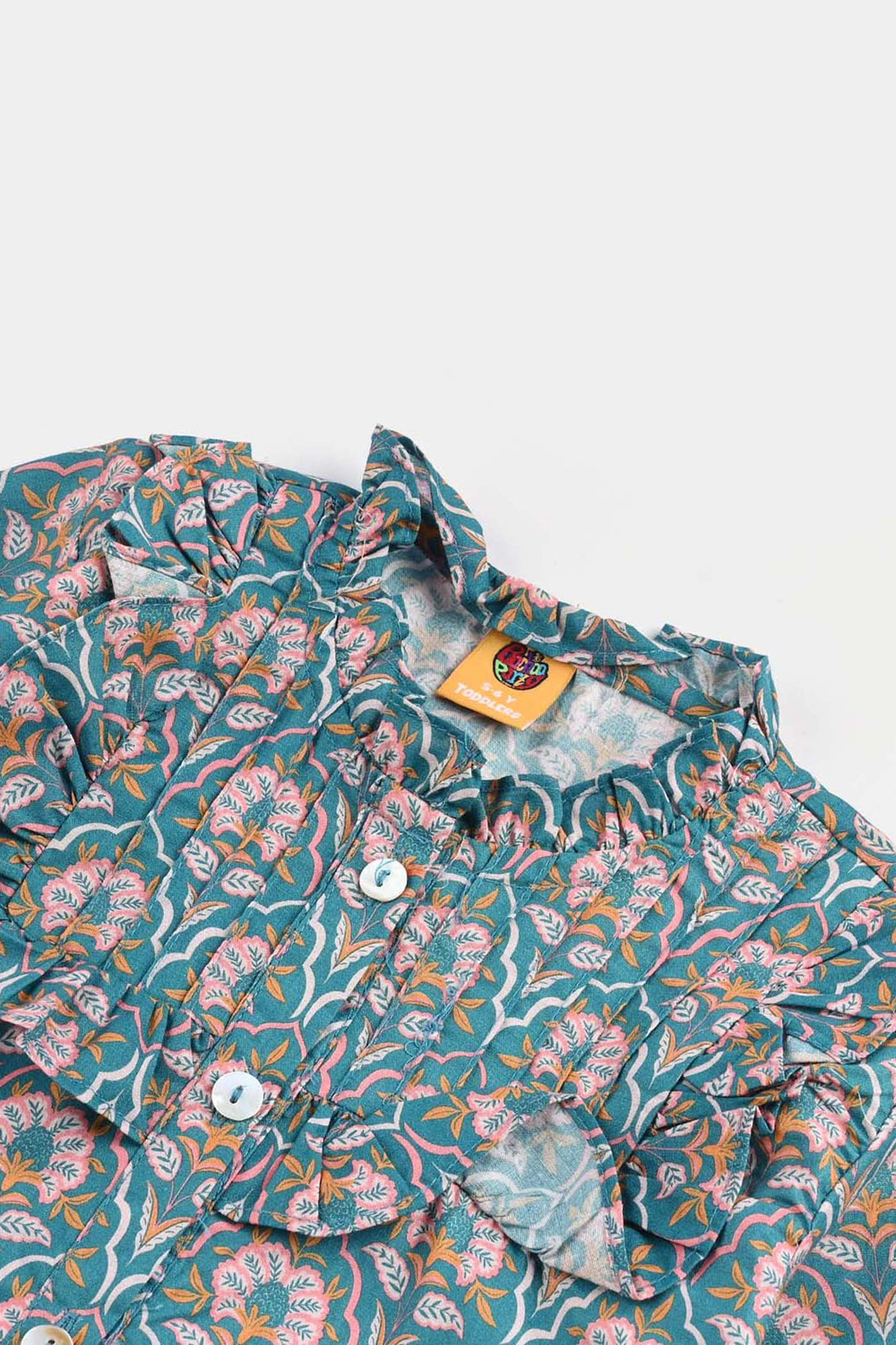Girls Cotton Poplin Casual Top Teal-Multi