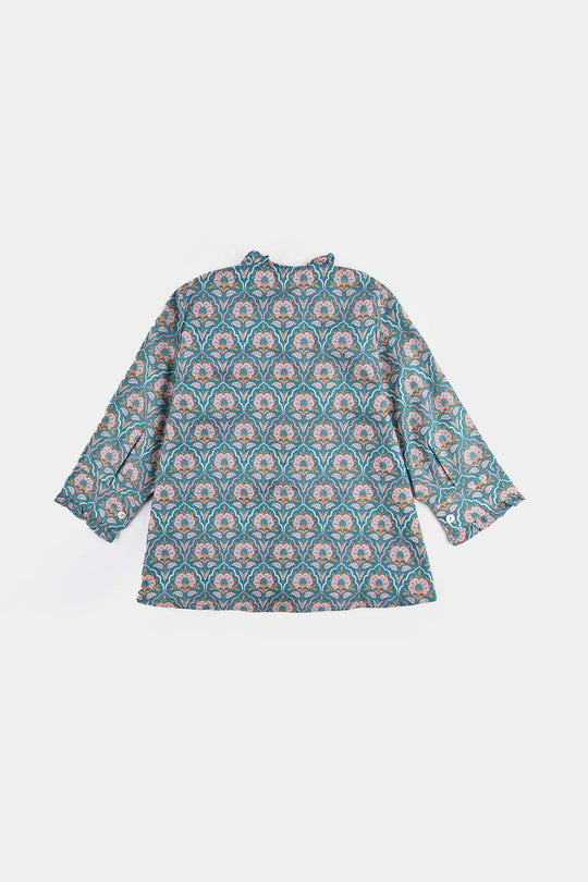 Girls Cotton Poplin Casual Top Teal-Multi