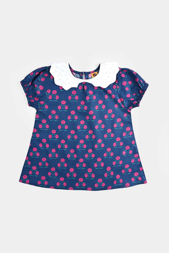 Girls Cotton Poplin Casual Top Ink Pink-Blue