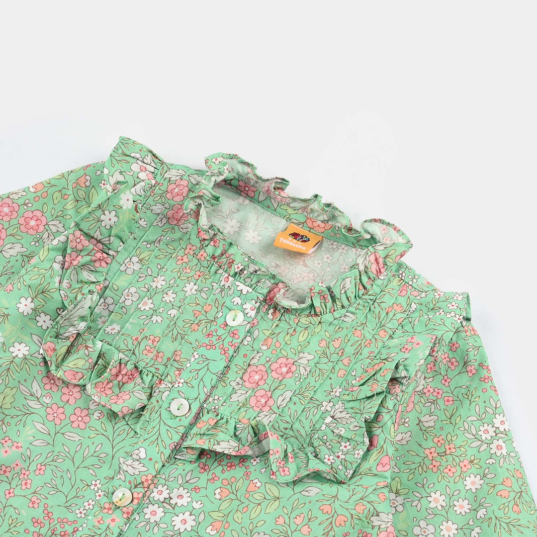 Girls Cotton Poplin Casual Top Minty-Multi