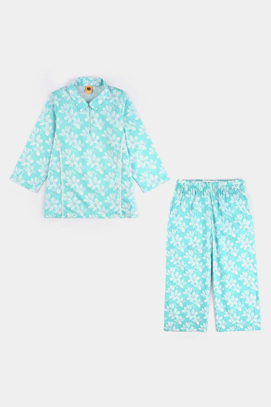 Girls Cotton Co-Ord Set Sky-Multi