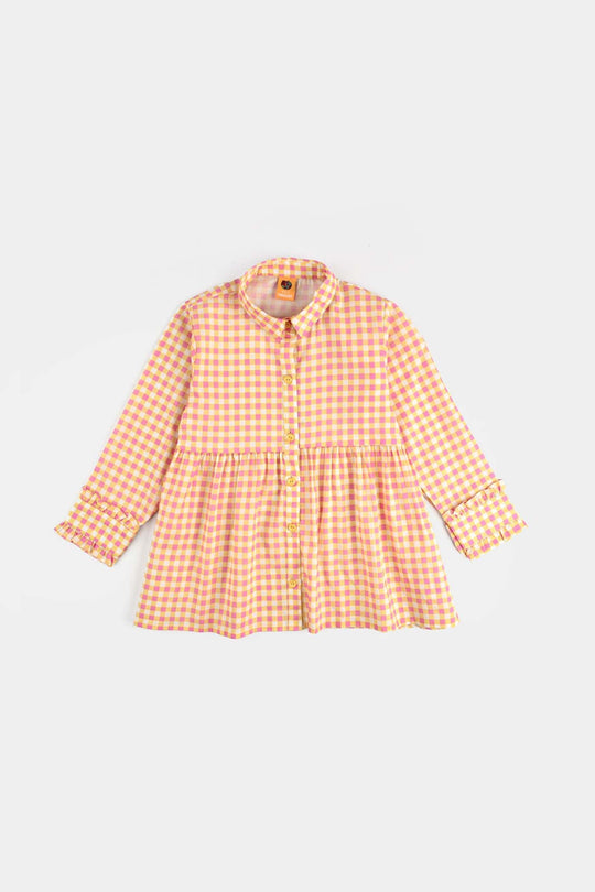 Girls Cotton Poplin Co-Ord Set Checks-YELLOW