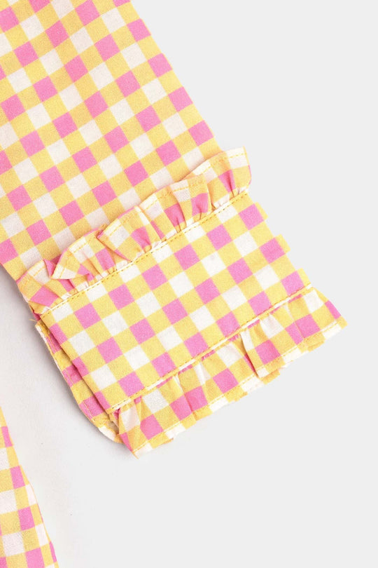 Girls Cotton Poplin Co-Ord Set Checks-YELLOW