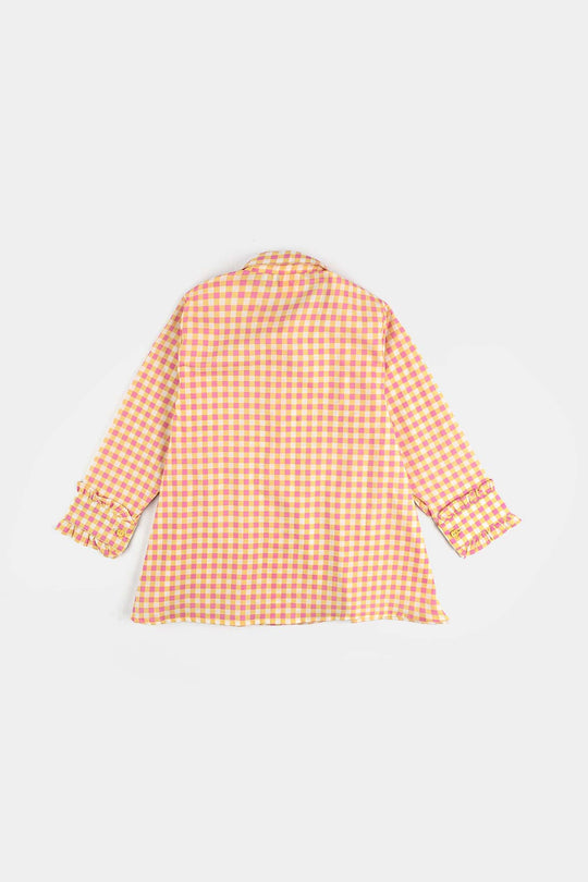Girls Cotton Poplin Co-Ord Set Checks-YELLOW