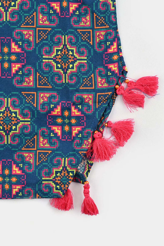 Girls Cotton Poplin Printed Kurti Tribal-Multi