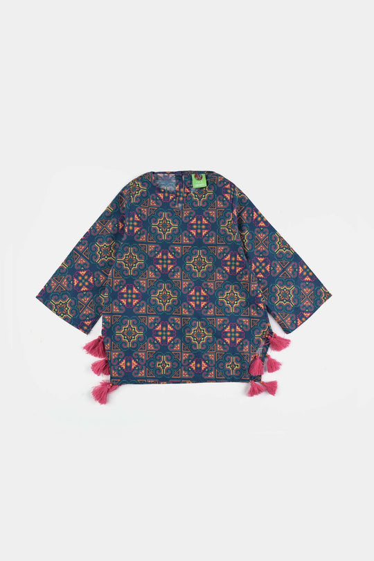Infant Girls Cotton Poplin Printed Kurti Tribal-Multi