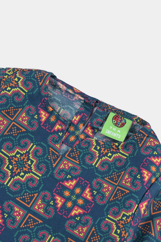 Infant Girls Cotton Poplin Printed Kurti Tribal-Multi
