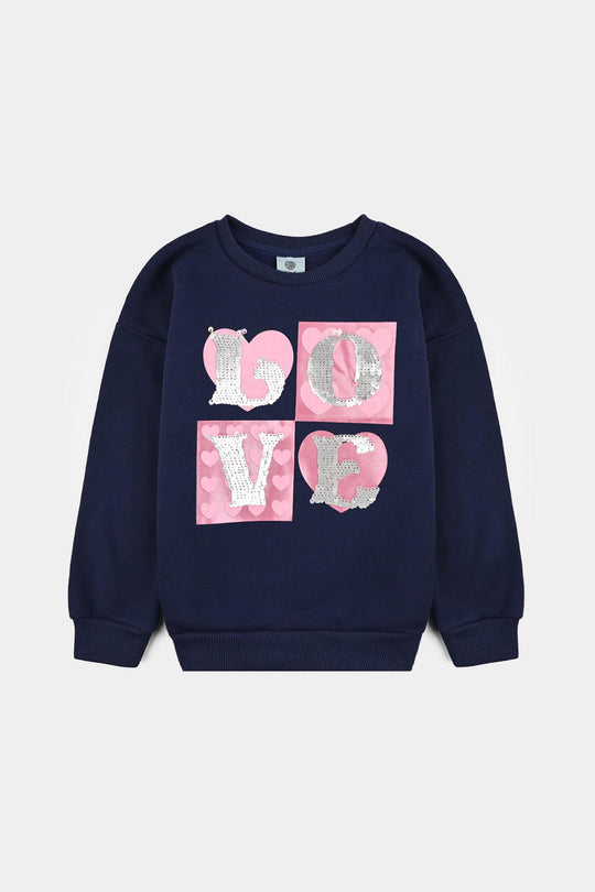 Girls Fleece Sweatshirt Love-Navy Blue