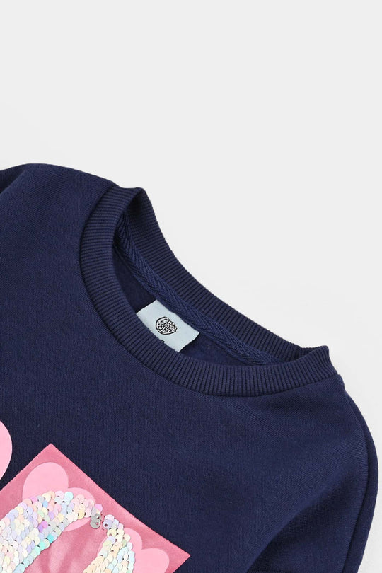 Girls Fleece Sweatshirt Love-Navy Blue