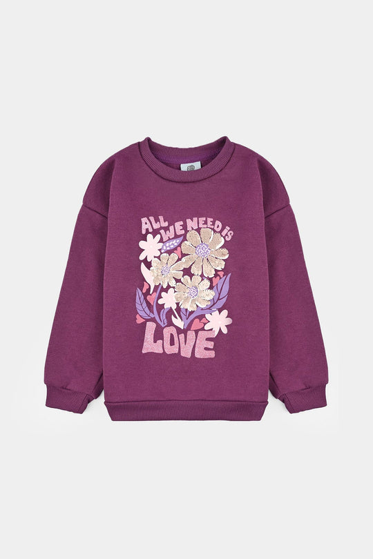 Girls Fleece Sweatshirt Need Love-PURPLE