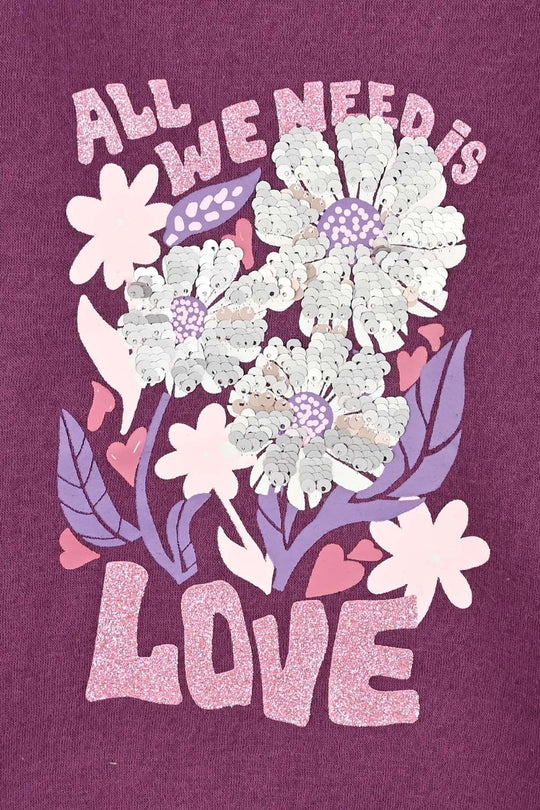 Girls Fleece Sweatshirt Need Love-PURPLE